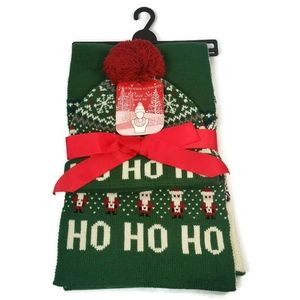 HO HO HO Christmas SCARF POM BEANIE GIFT SET 2-pc